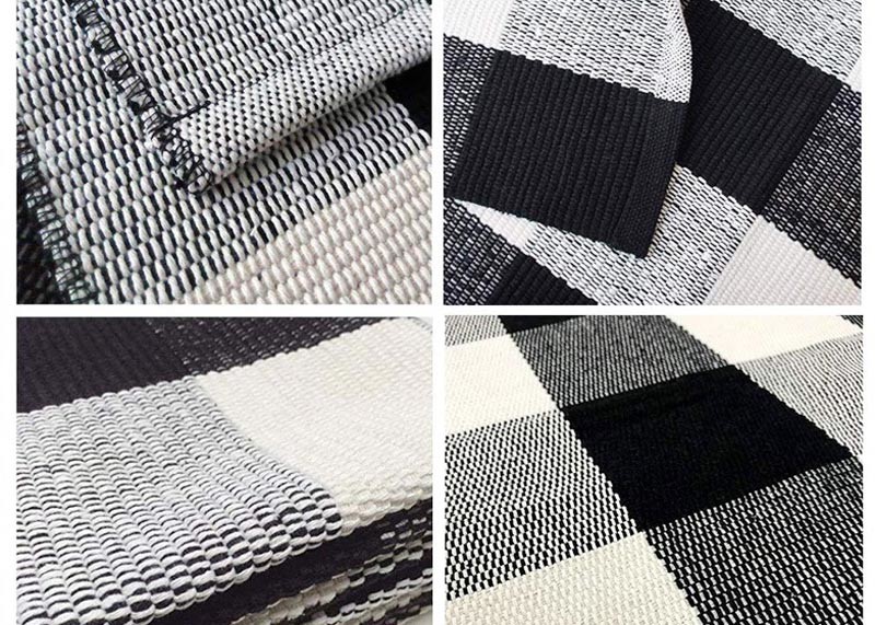 60*90 Cm Cotton And Linen Black And White Plaid Mat , Woven Outdoor Porch Mats