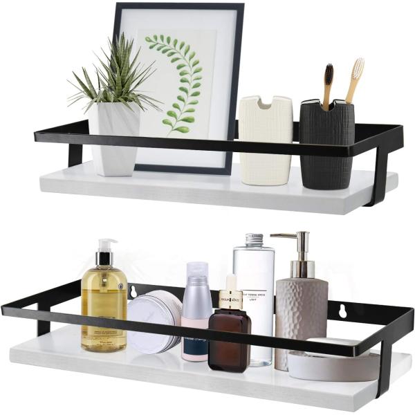 Metal Frame Bathroom Wall Shelf Powder Coated Wood Storage Shelves for Kitchen Decor