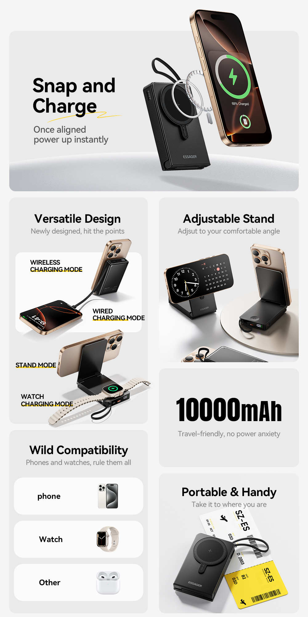 ESSAGER ES-D019 Wireless Magnetic Power Bank 10000mah Battery Bank