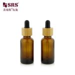 1 oz Empty Amber Cosmetic Essential Oil Bamboo Shoulder 30ml Glass Dropper