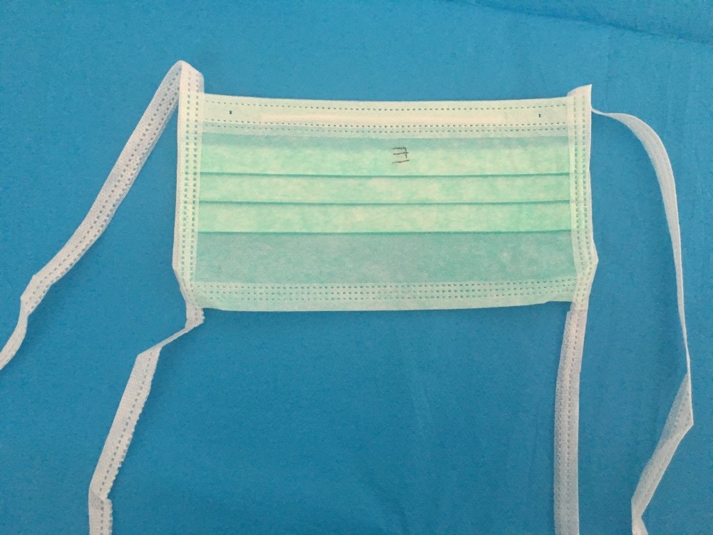 2 ply tie-on Non-woven ,green face mask for doctor in hospital