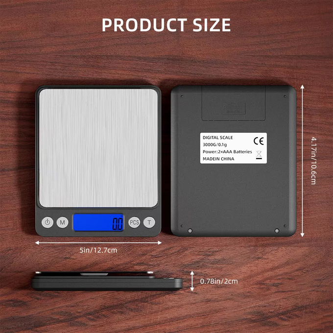Digital Kitchen Scale 3kg/0.1g 500g/0.01g,1kg/0.1g,2kg/0.1g,3kg/0.1g Stainless Steel LCD Electric Electronic Gram