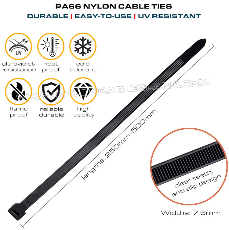 0.30" Width Industrial Zip Ties 10"~20" Lengths, Heavy Duty Black Polyamide Cable Ties with 120lbs for Outdoor