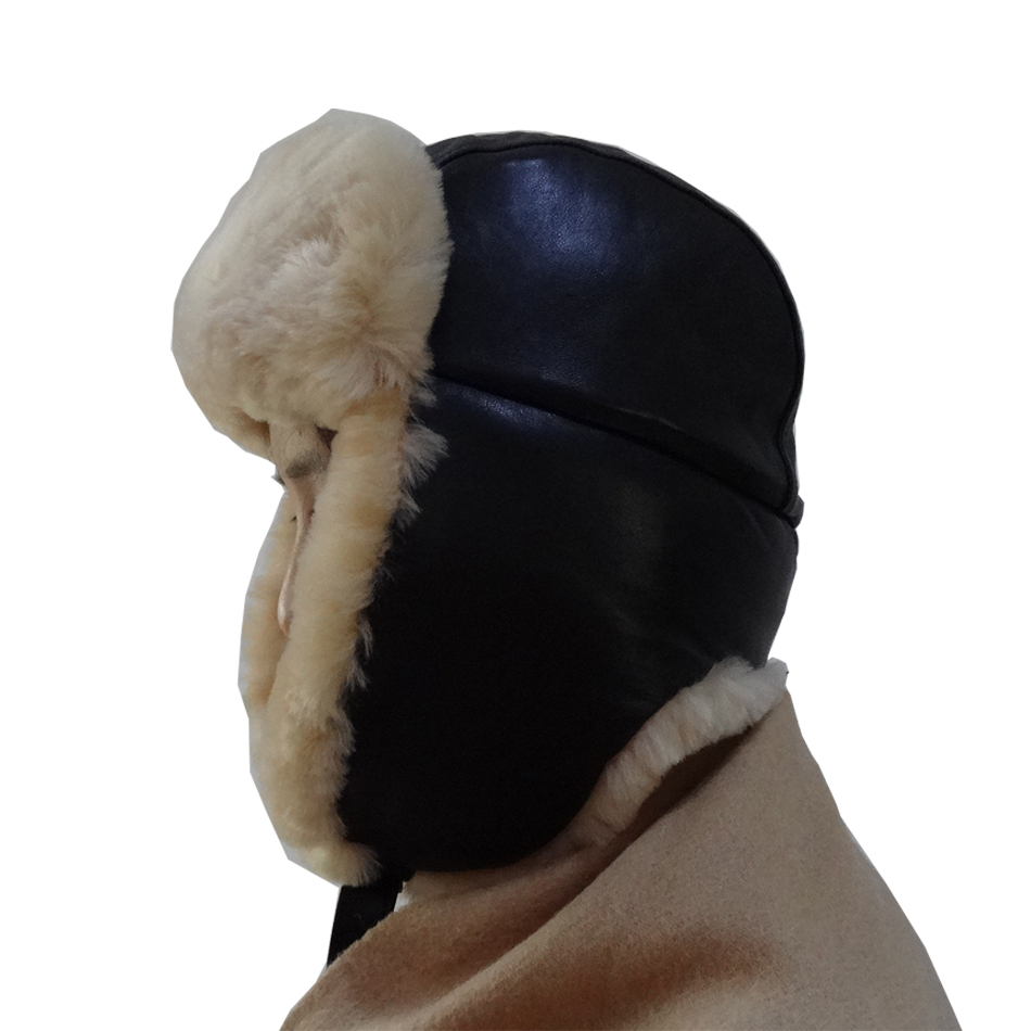Beanie Sheep Skin Shearling Trapper Hat Russian Ushanka European Style Double Face