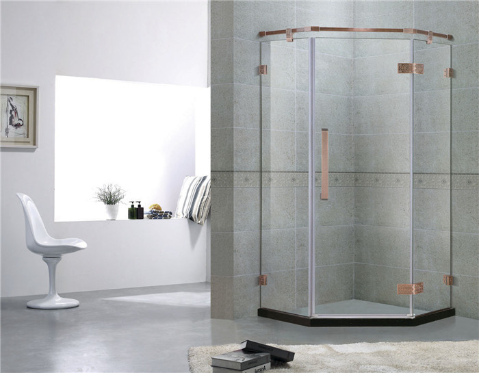 Red Bronze Frameless Swing Shower Enclosures With Stainless Steel Hinge and Support Bar