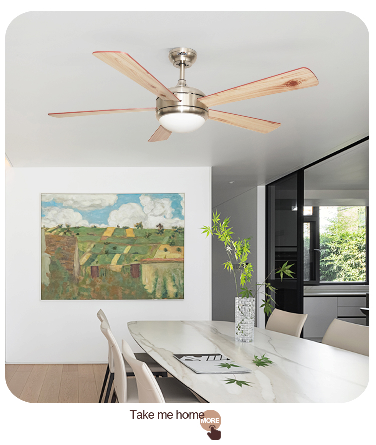 Metal Lamp Body Material 52 Inch Ceiling Fan with Remote Control and 360 Degree Rotation