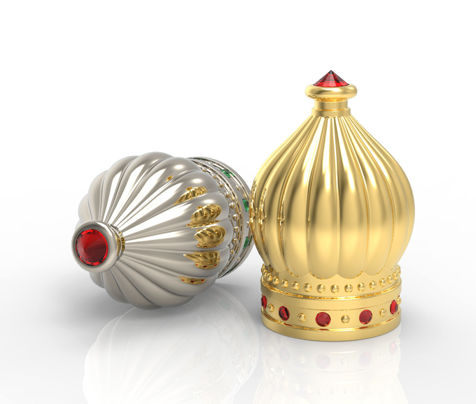 Gold / Silver Colorful Zamak Perfume Caps Customized Metal Perfume Cover