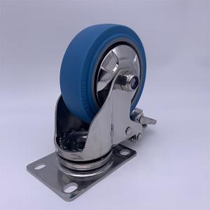 China 5 Inch Locking Caster Wheels Blue TPR Rubber Tread on sale