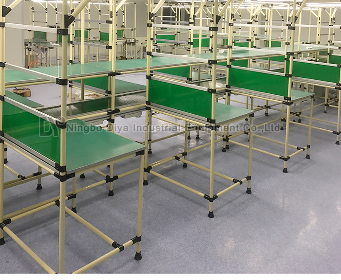 Roller Track Assembly Line Conveyor , Flexible Assembly Line For Working Tables