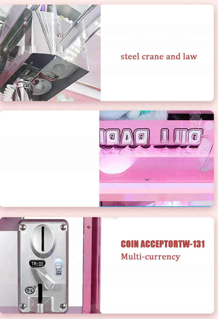 Dreamland Factory ICT Bank Note Bill Acceptor Panda Pink Claw Crane Toys Plush Game Machine for sale