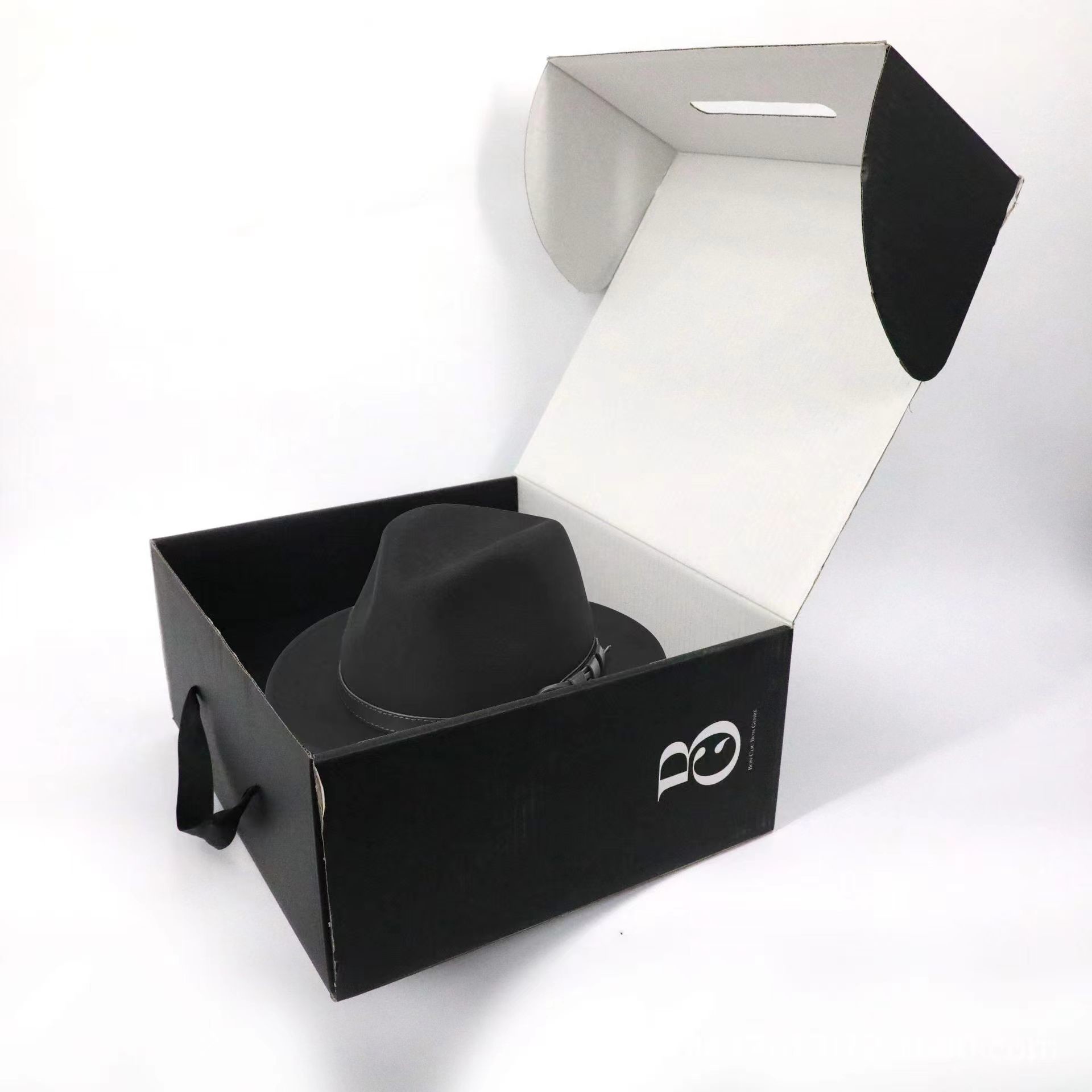 Custom Folding Corrugated Cardboard Black Shipping Hat Box Durable