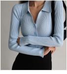 Women 2023 New Lapel Slim Slimming Tops Ladies Hollow Buttons Sexy V Neck Long
