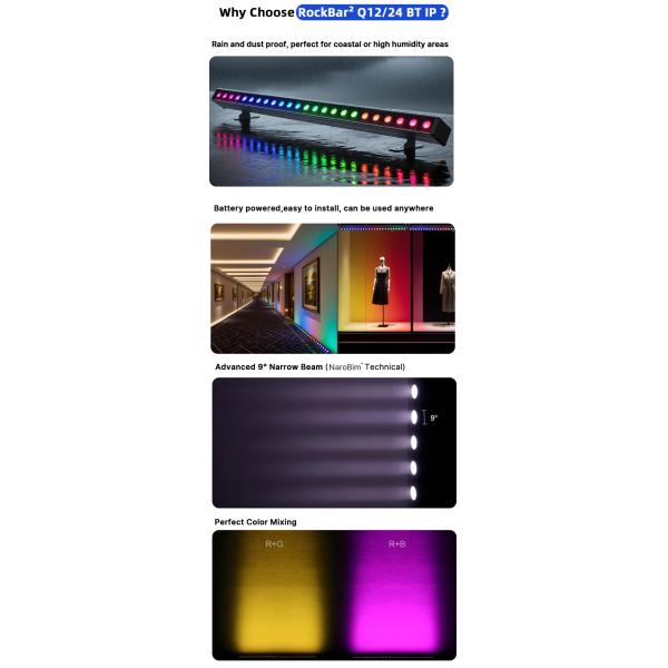 IP65 Battery Power Led Wall Washer 12pcsx2W Rgbw 4in1 Led bar Light for Outdoor