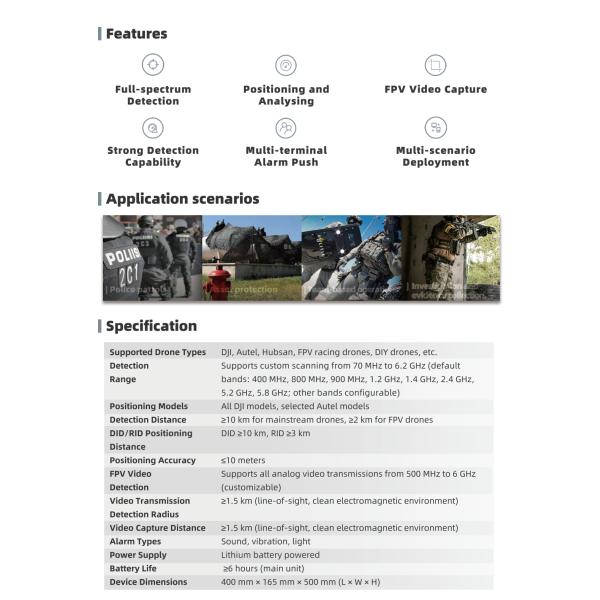 Long-range Drone Detector For UAVs 10km Distance Real-time Video Capture Multi-terminal Alarm Notifications