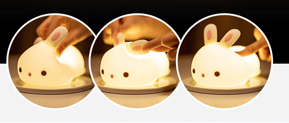 Soft Silicone Rabbit Kids Nursery Bedside Nightlight Lamp Gifts Touch Sense RGB LED Bunny Night Light