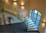 Interior Wrought Iron Curved Wooden Staircase , Floating Wood Stairs Customize