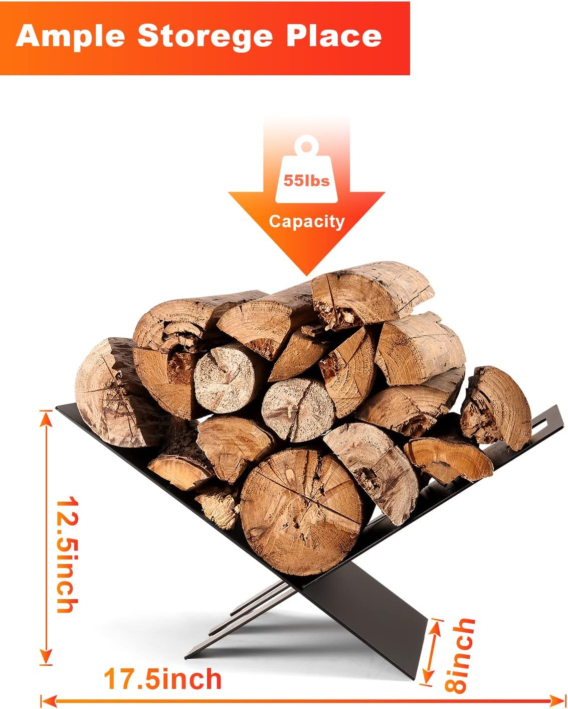 Fireplace Wood Storage Frame Bracket Black Power Coating Indoor Log Holder for Outdoor
