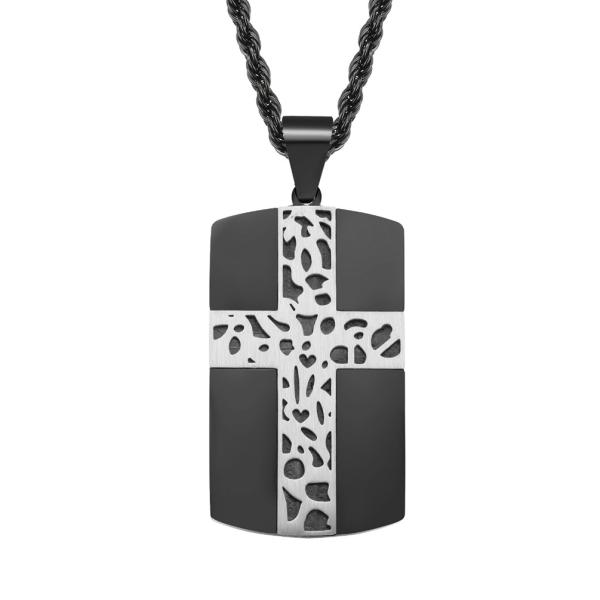 Stainless Steel Men's Cross Necklace Christian Jewelry Black Cross Pattern