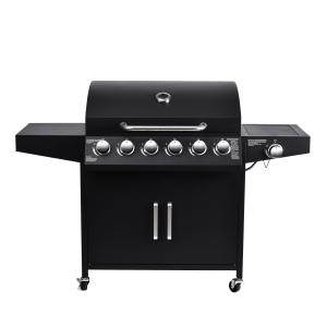 Wholesale Trolley and Side Burner Included Black 6 Burner 70000Btu Outdoor Gas Smoker BBQ Grill from china suppliers