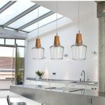 Modern Glass Lampshade Wooden Pendant Light Bar Dining Loft Industrial 15-16P