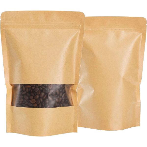 OEM ODM Foldable Biodegradable Window Moisture-proof Resealable Plastic Bags Kraft Paper Packaging Bags