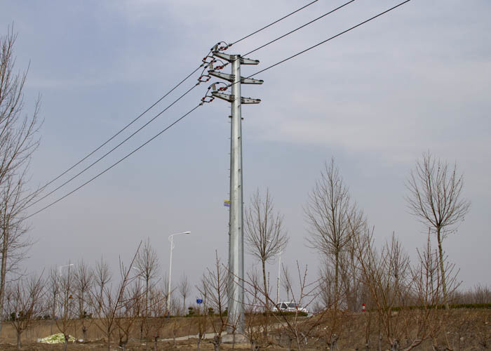 110KV Galvanized Tubular Steel Pole , High Mast Power Transmission Monopole