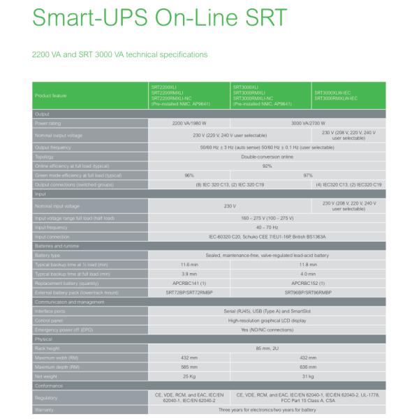 APC Smart UPS SURT2000XLI On Line 2000VA/1800W 230V Rackmount 2U