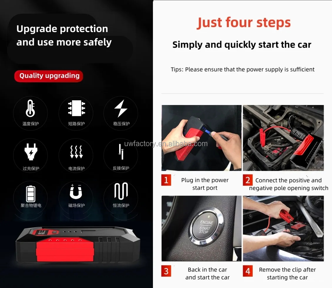20000mAh Hybrid ESS Car Battery Jump Starter Power Bank With Tire Portable Car Jump Starter And Air Compressor Peak 600A