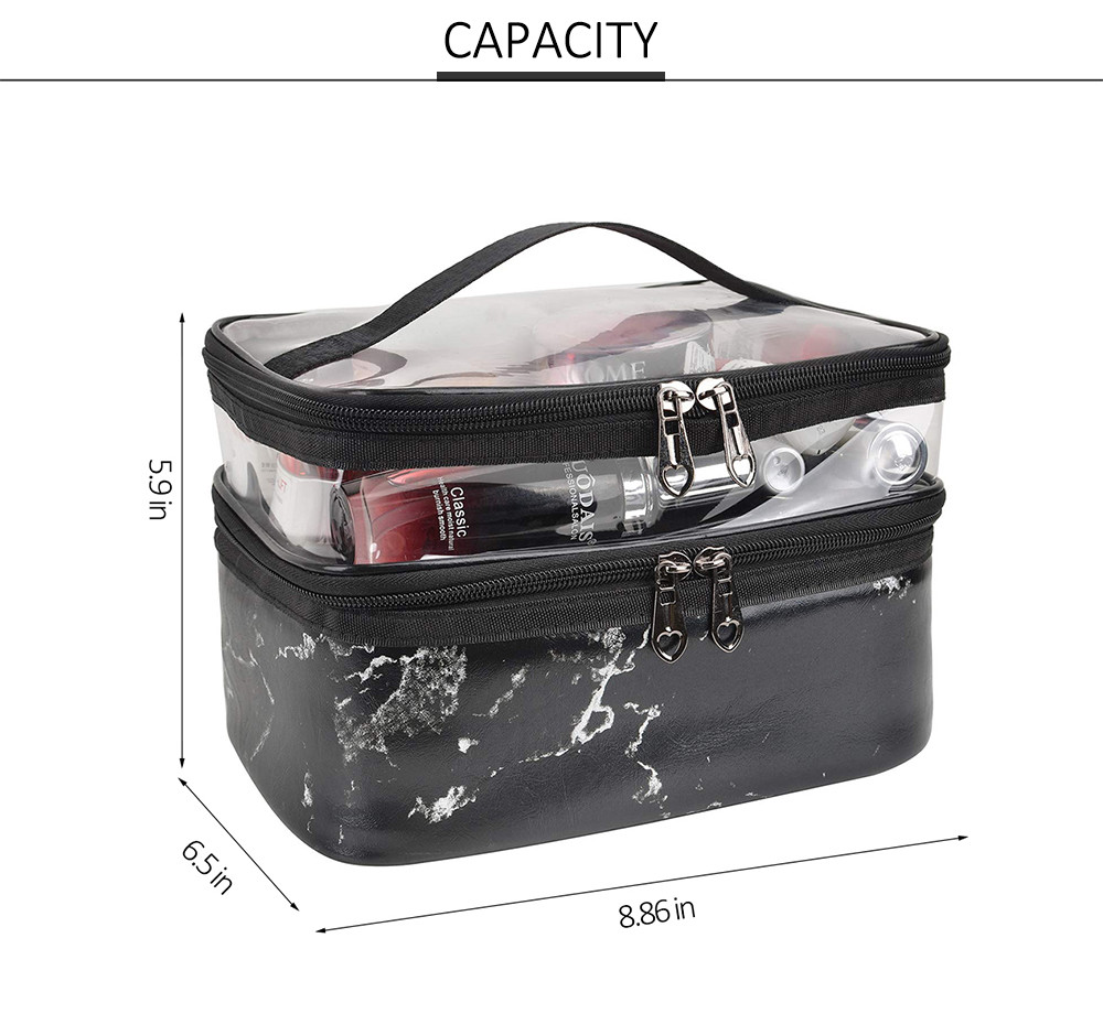 Zipper Closure Marble PU Makeup Organizer Travel Bag