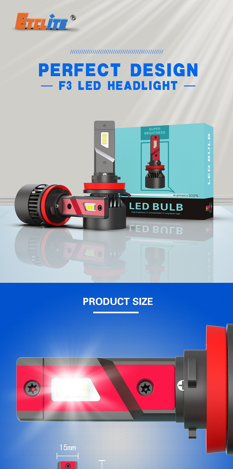 Etclite F3 Factory Price H4 10000 Lumen Super Bright Car Led Headlight Bulbs