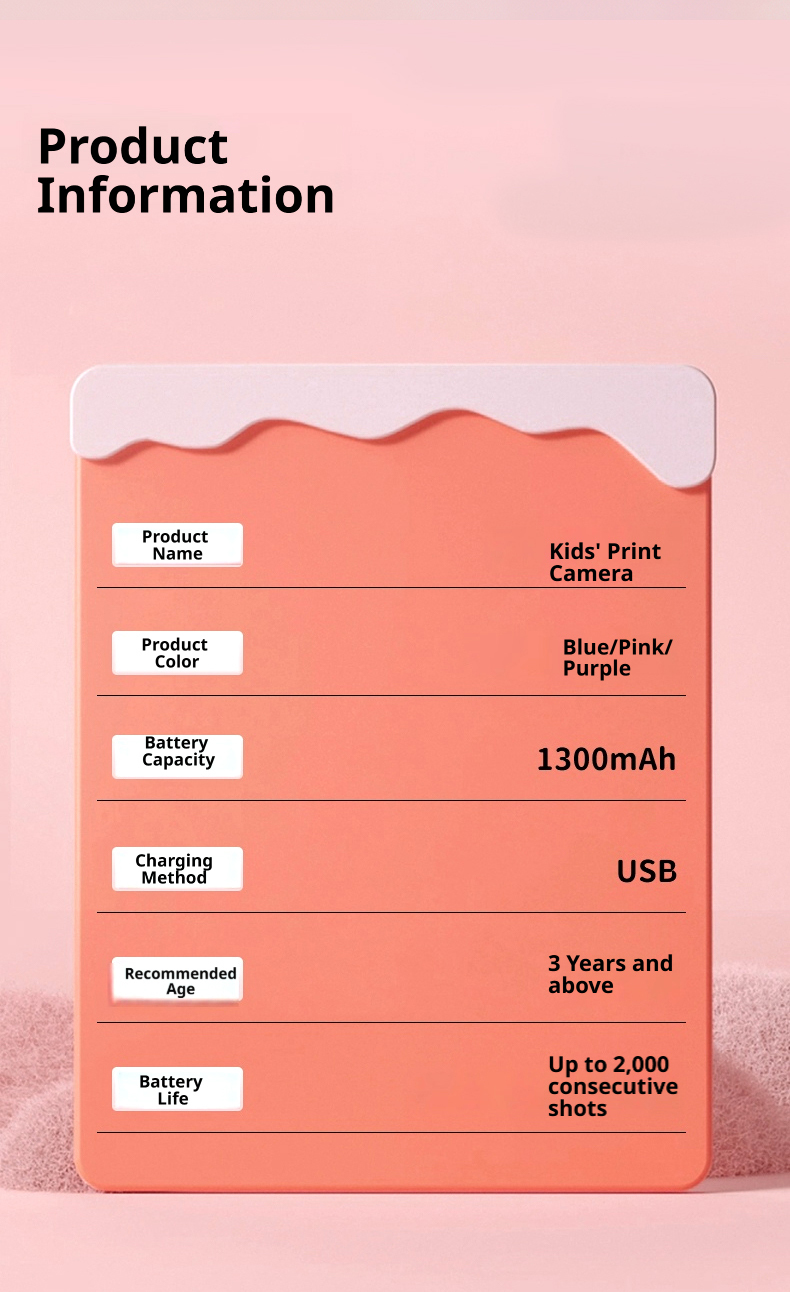 Kid Instant Print Camera Instant Photo Capture High-Definition Pixels D6