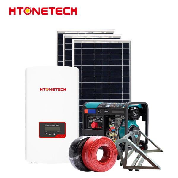 Mono Solar Panel Hybrid PV System 450W 5Kw Diesel Generator Single Phase
