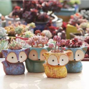 China Cartoon Cute Mini Desktop fox shaped Ceramic Animal Pot Succulent Planter on sale