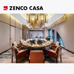 China Hotel Restaurant High-End Custom Leather Chairs And Marble Rotatable Dining Table on sale