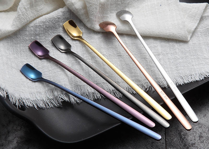 Long Handle Coffee Mixing Spoon , Dazzling Gold Plated Metal Mixing Spoon