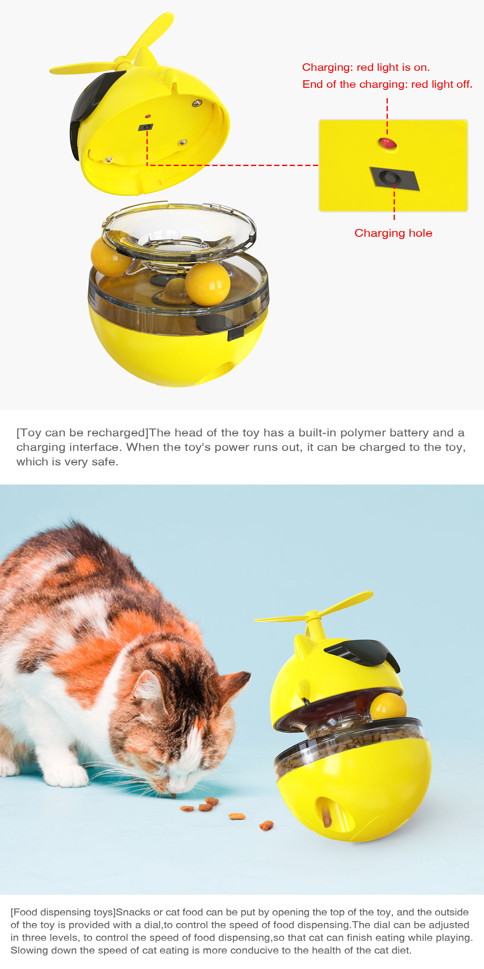 Electric Cat Treat Dispenser Toy / ABS Rechargeable Tumbler Pet Toy ODM