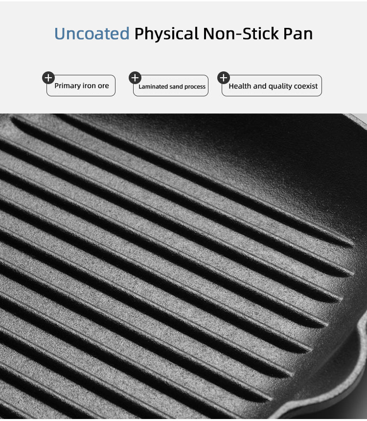 Flat Bottom Stovetop Grill Pan Cast Iron Non Stick Frying Pans For Cooking