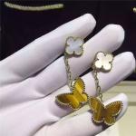 Lucky Alhambra 18K Gold Earrings 2 Motifs White Mother Of Pearl With Butterfly