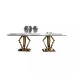 Rectangular Modern Faux Marble Dining Table Gold Finish Diamond Leg Contemporary