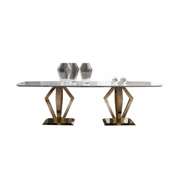 Rectangular Modern Faux Marble Dining Table Gold Finish Diamond Leg Contemporary