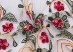 Embroidered Lace Dress Fabric , Corded Lace Fabric Floral Tulle For Dressmaking