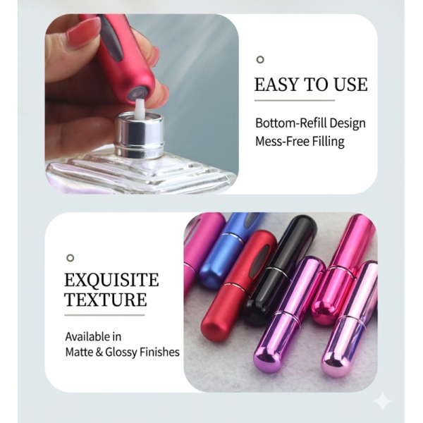 5ml Portable Bottom-Refill Perfume Atomizer – Leak-Proof Aluminum Travel Spray Bottle for Fragrance