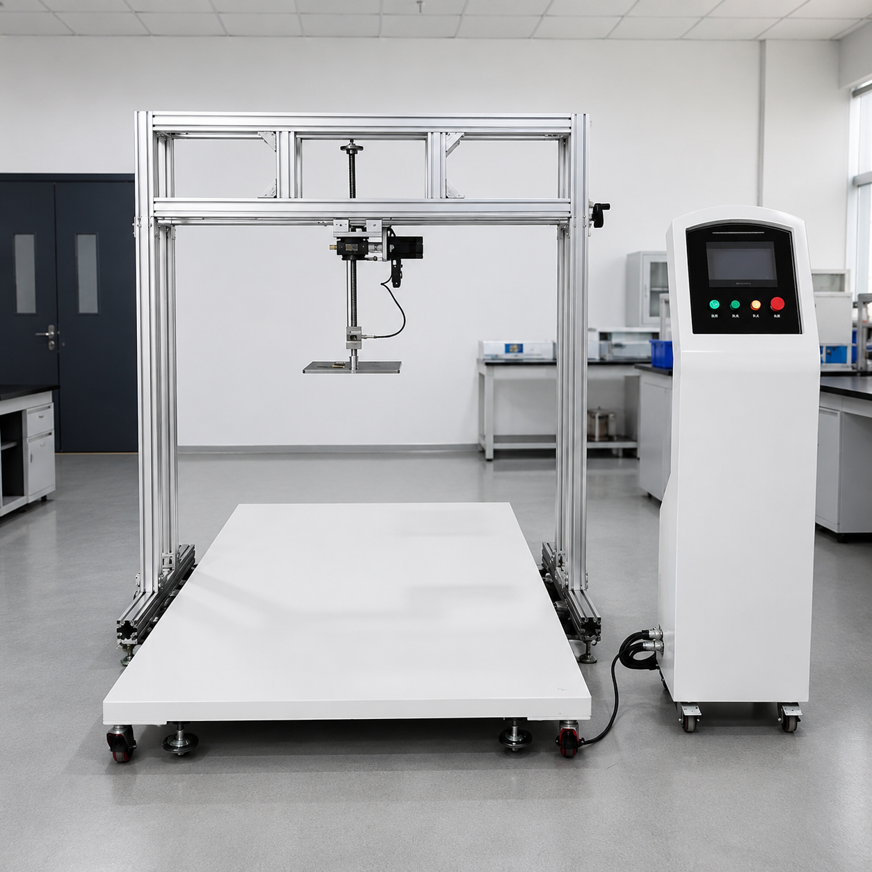 Front view of medical bed load testing machine for IEC 60601 mechanical safety testing