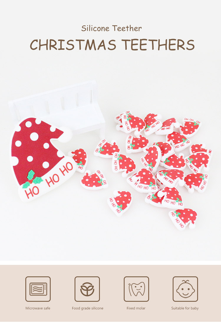Christmas Hat Silicone Teething Bead Chewable BPA Free For Infant Baby