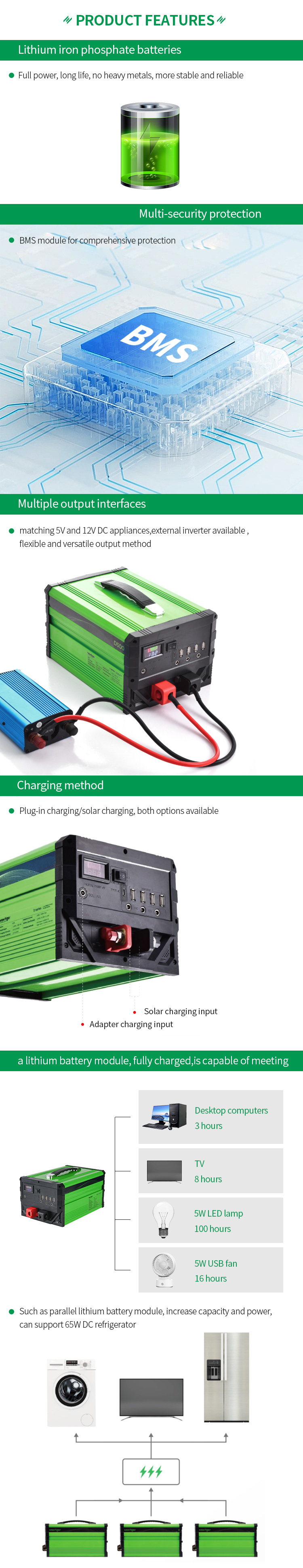 Portable 500W Power Bank 1200Wh Camping Solar Generator AC 220V