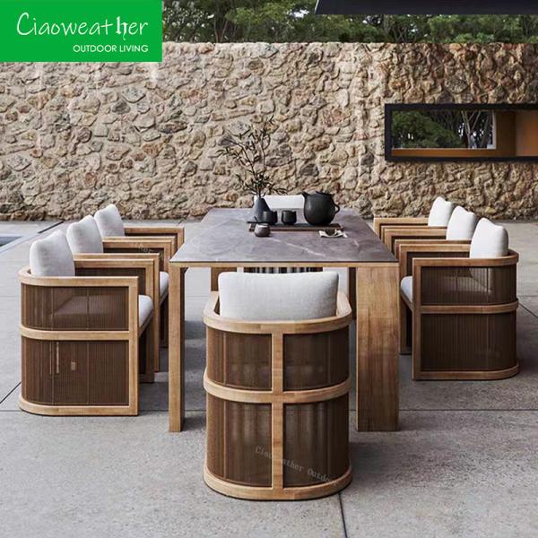 Modern Outdoor Teak Wood Furniture Dining Table and Chair Set with Waterproof