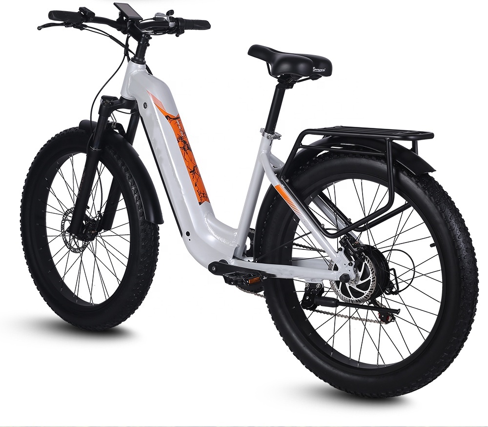 Step Thru Electric City Bike 26 Inch Wheel 7 Speed 48V 17.5Ah Battery Capacity