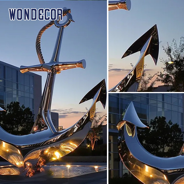 Modern Square Large Ship Anchor Outdoor Stainless Steel Sculpture