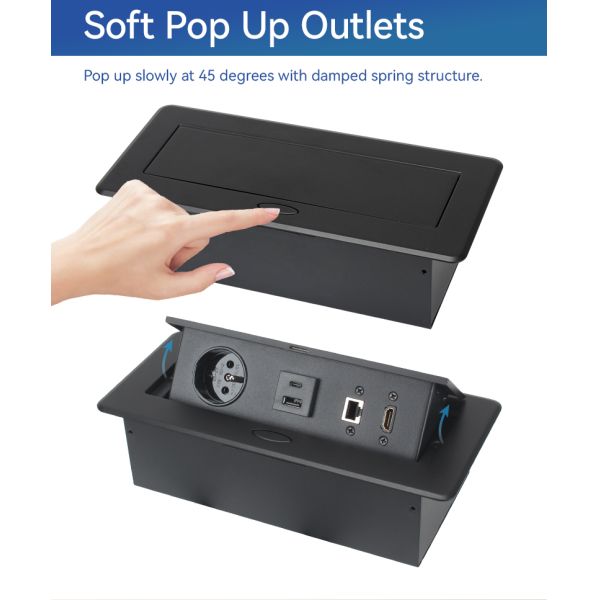 French Recessed Pop Up Socket Box with 20W Charge and Damped Spring Structure for Seamless Tabletop Outlet Integration