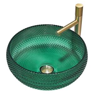 Wholesale European Style Round Shaped Glass Vessel Basins Crystal Bathroom Wash Sinks Green Color from china suppliers